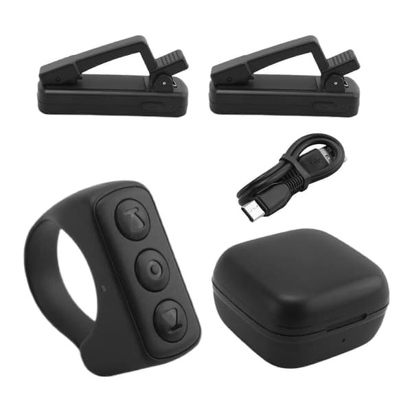 Fjernkontroll Sidevenderring for Kindle Paperwhite Oasis, Bluetooth E-leser Kontroller, Ring, Kamera Utløser Svart