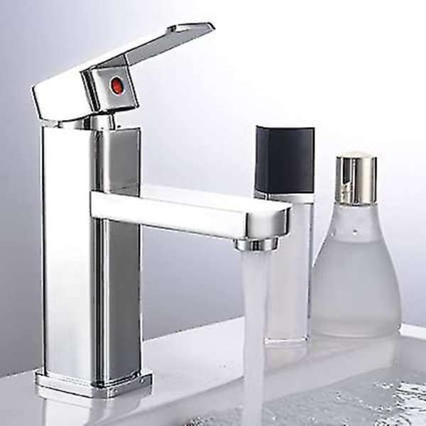 Firkantede moderne håndvaskarmaturer til badeværelse, vandfaldshåndvaskarmatur, glat krom, enkeltgreb, moderne stil, håndvaskarmatur til toiletbord, Stcyv