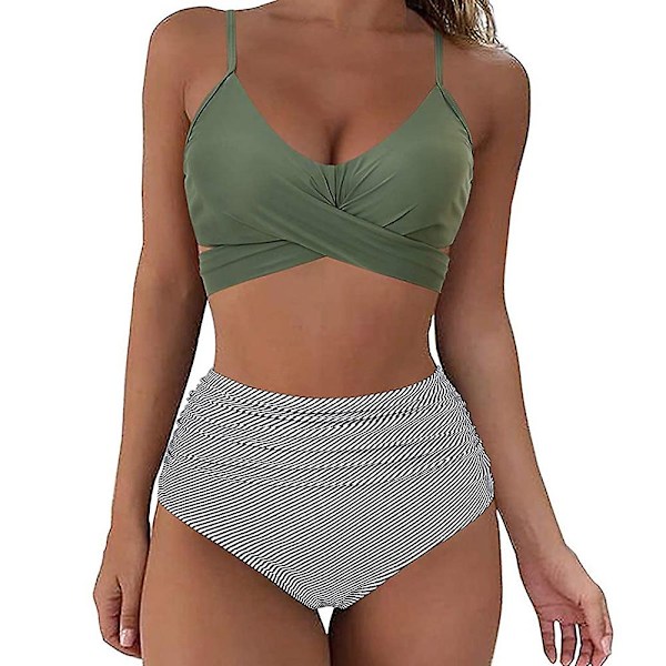 Kvinnors Bikini Solid Push Up BH Blommiga Trosor Baddräkt Baddräkt E 2XL