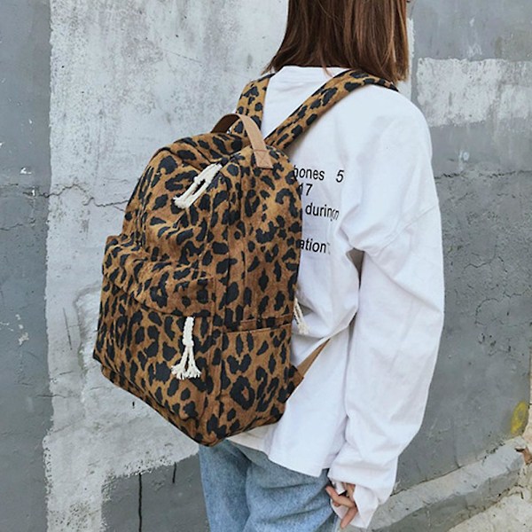 Kvinder Piger Rygsæk Leopard Print Stor Kapacitet Lynlås Mode til Skole Rejser