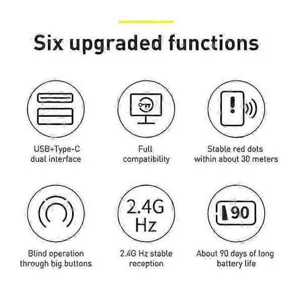Baseus ACFYB-B01 Orange Dot RF2.4GHz PPT Trådløs Multimediepresentatør Sidevenderpenn, Ungdomsversjon, Kontrollavstand: 30m (Svart)