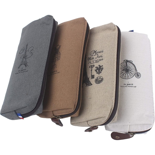 Set Of 4 Canvas Pencil Cases | Pen Marker Holders | Cosmetic Bags