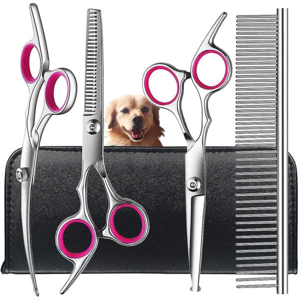 Hundepleiesakssett med rund tupp, rustfritt stål Profesjonell hundepleiesakssett for langt og kort hår på hundekatter