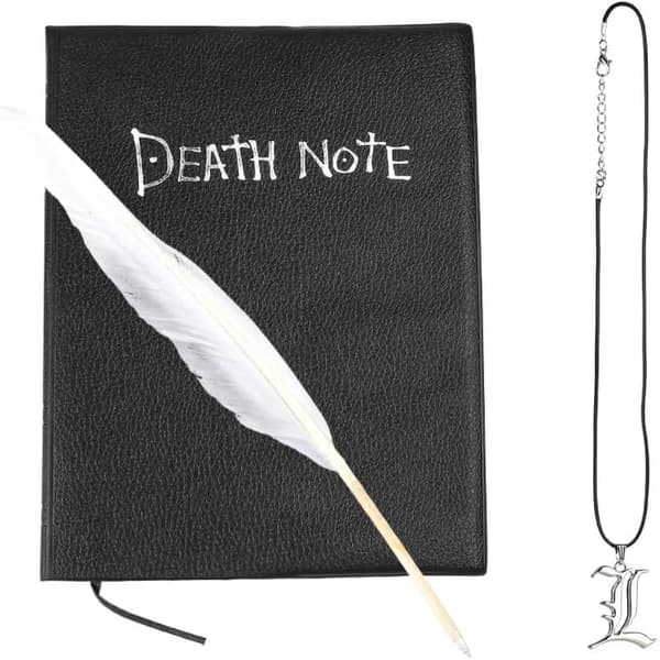Death Note notesbog, anime-tema Death Note, inkluderer en halskæde og en fjerpen.