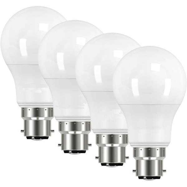 B22 Bajonett LED-lampa, Varmvit 3000K, 60W 60 Watt Ekvivalent, 8.5W B22 GLS Lampor, Glödlampor, 806 Lumen, Ej Dimbar, 4-pack