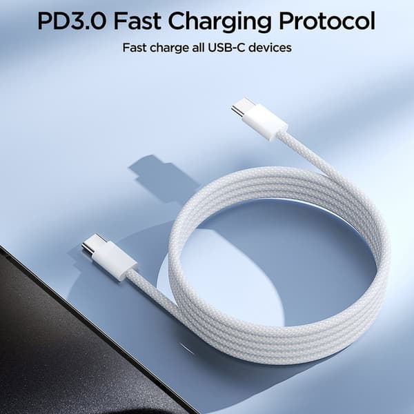 Joyroom 1m 60W USB-C / USB-C Nylonkabel Hvid size 52