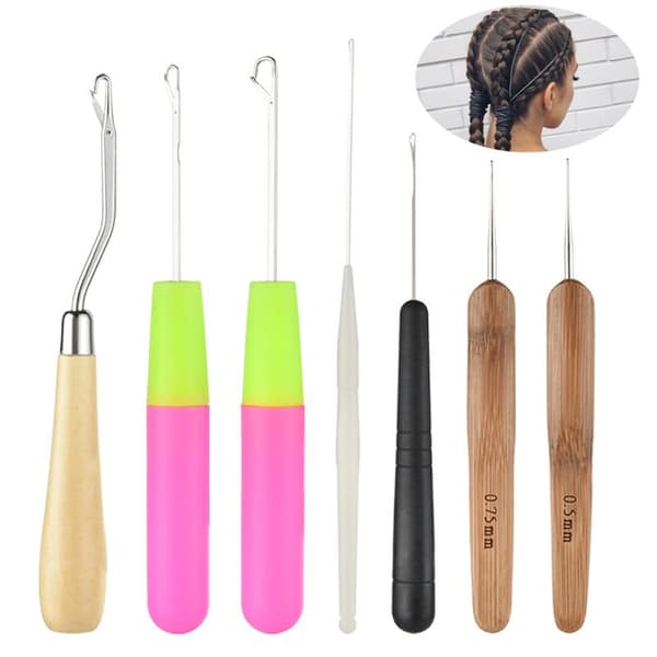 7 Pcs Curved Latch Hooks with Crochet Hook for Dreadlocks, Crochet Hook