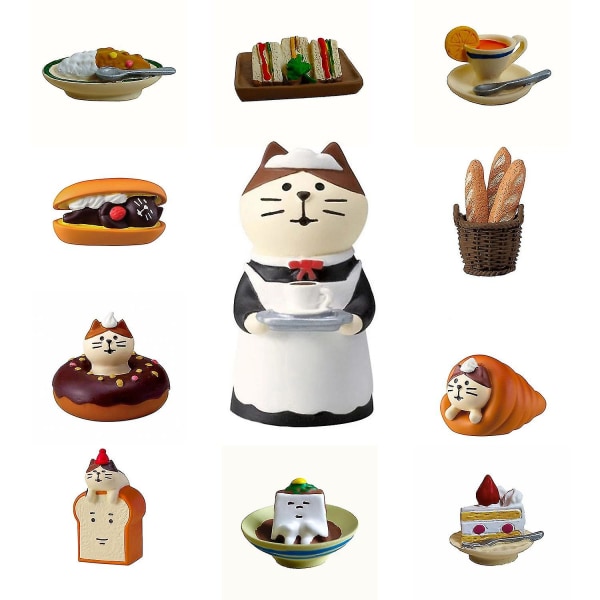 Cafe Bread Cake Sandwich Cartoon Female Cat Waitress Coffee Shop Scene Mini Doll F