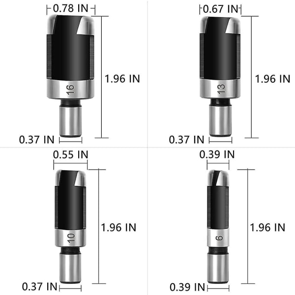 8 stk. høykvalitets borsett i karbonstål, rett konisk verktøy, korkbor, 6 mm, 10 mm, 13 mm, 16 mm