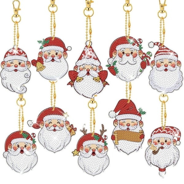 10 stk ChristmasPainting nøgleringesæt 5D DIY HangingPainting nøgleringe Kunsthåndværk til juledekoration