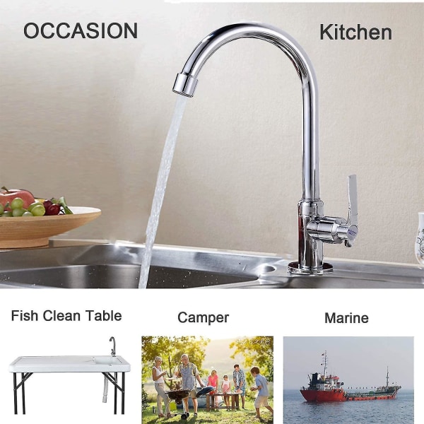 Cold Water Sink Faucet Single Handle One Hole High Arc Deck Mount Stainless Steel Bar Faucet