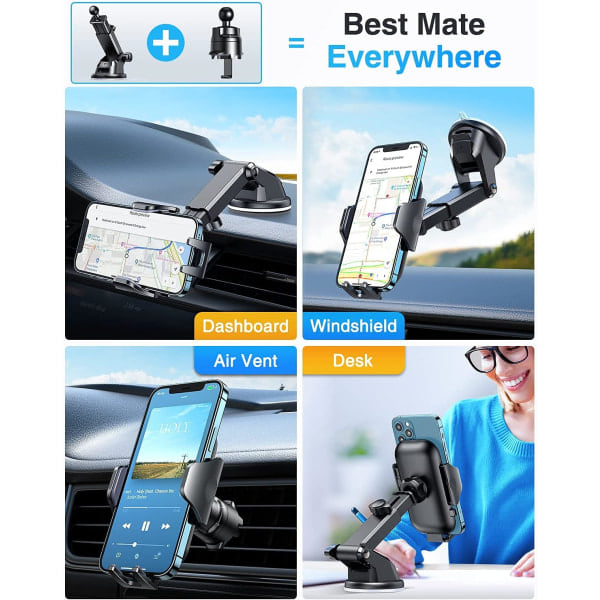 Biltelefonhållare, [Superstarkt sug] Telefonhållare för instrumentbräda, Universal Handsfree Dash Vindrutekrok Luftventil Bil Lastbil Stativ