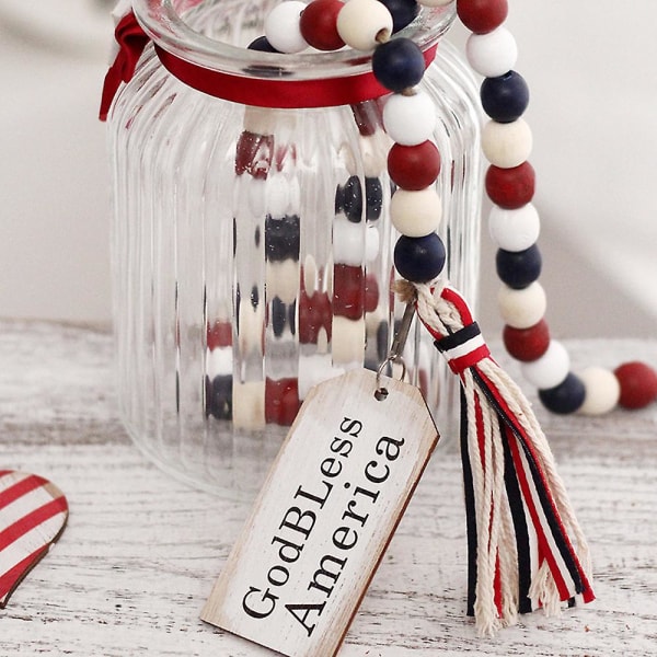 4 juli dekorationer - självständighetsdag dekorationer röd vit blå träpärlor patriotiska girlang amerikanska minnesdag veteraner dag veranda vägg fönster