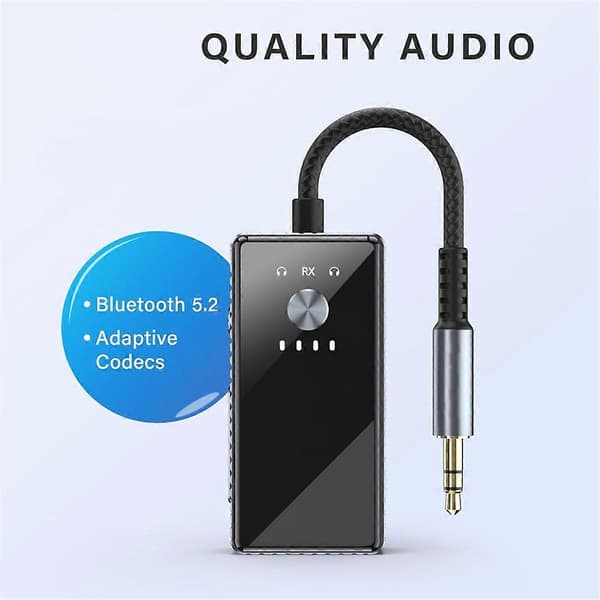 Bluetooth 5.2-sender, 3,5 mm AUX-kontakt og Bluetooth-mottaker
