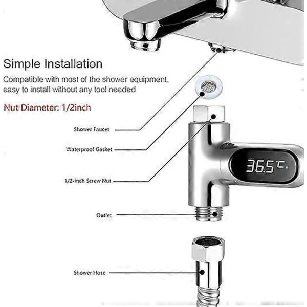 LED-vattentermometer visar digitalt duschtemperaturen