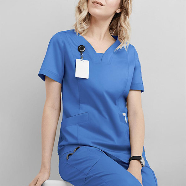 Bästsäljande! Dam Solid Uniform Andningsbar Med Fickor Mjuk Kortärmad Skrubbtopp