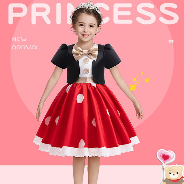 2-13 år Pige Minnie Kjole Polka Dot Sløjfe Dekoration Prinsesse Festkjole Gaver 4-5 Years