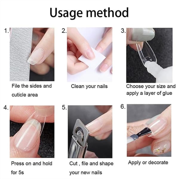 Mandelformede falske negltips - Medium Almond Shaped Clear Nails Full