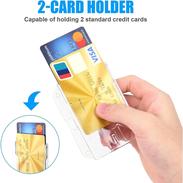 Vaakasuuntainen korttipidike, 2 kpl kovaa muovia ID-luottokorttia, kirkkaat rintanappipidikkeet henkilökorttipidike toimiston koulutunnuksille luottokortit