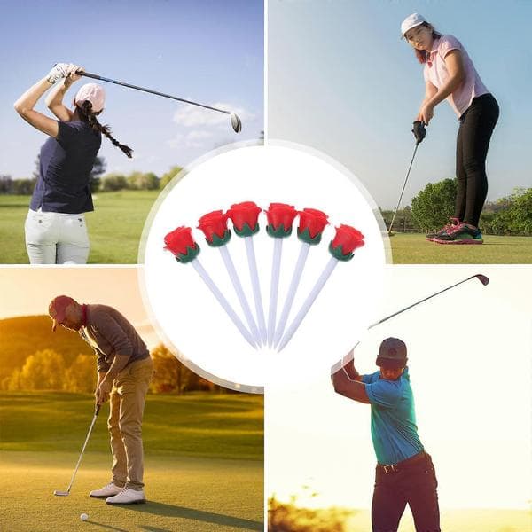 Røde rosenformede golf-tees til golfboldholder i plastik, 6 stk. golfsæt