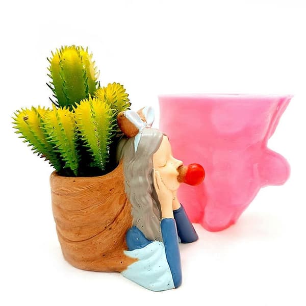 DIY Blås Bubblor Flicka Blomkruka Förvaringslåda Form för Suckulent Växtdekor B
