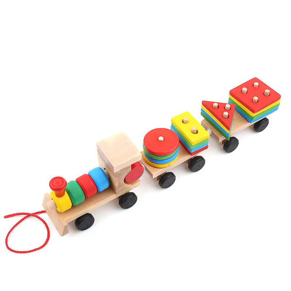 Baby Träblock Tåg, Baby Barn Leksaker för tidig utveckling Tåg Truck Form Träblock Montera pedagogisk leksak