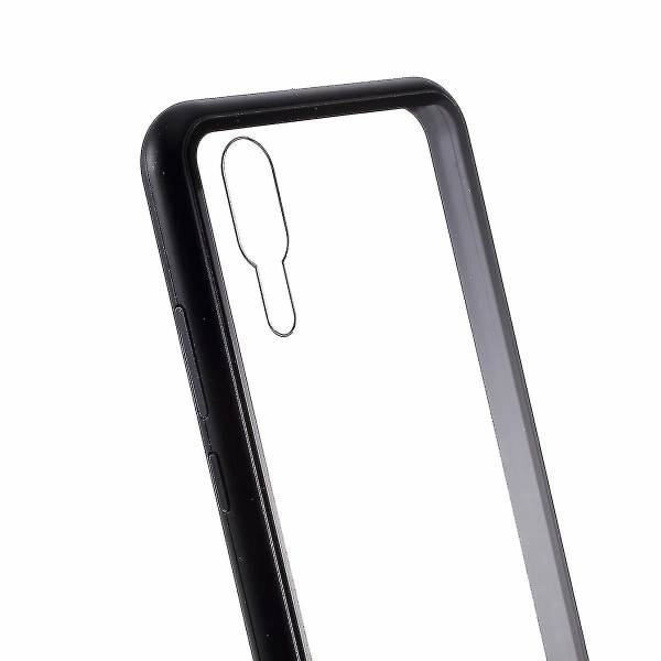 Avtakbar magnetisk metallramme + bakside av herdet glass Mobiltelefonveske for Huawei P20 - svart / gjennomsiktig bakside