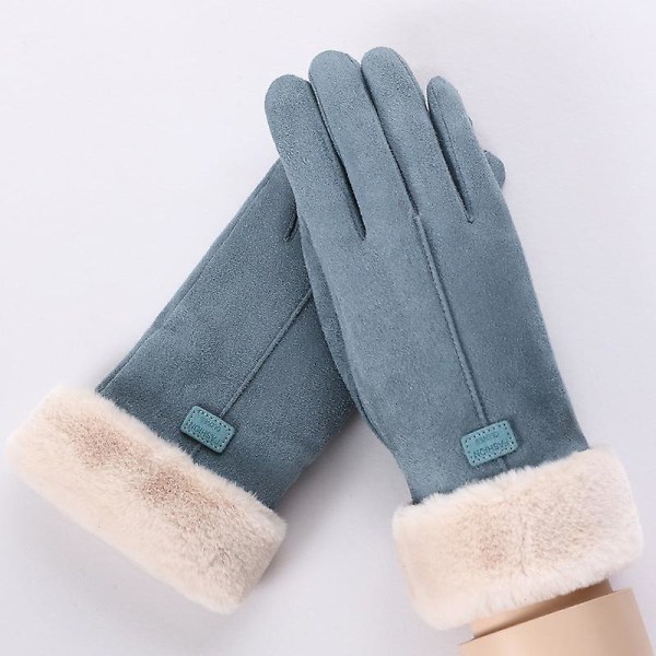 Thermal för kvinnor extra tjock med pekskärmshandskar i fleece, anpassning av handskar i koreansk stil i bomullsmocka Single rib gray