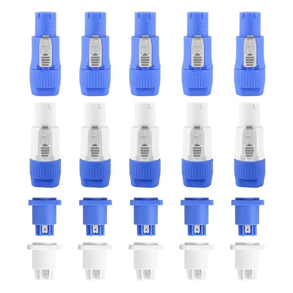 10 set PowerCON Typ A NAC3FCA+NAC3MPA-1 Chassikontakt Panelladapter Vit & blå