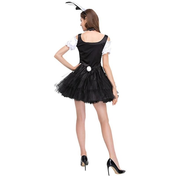 Klassisk Fancy Bunny Girl Tuxedo Style Sort Kjole Cosplay Kostume Hale Ører Sæt L