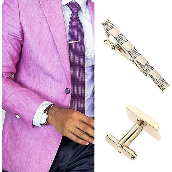 Sæt med 3 stk slipseklips og manchetknapper til mænd Business skjorter slips klip til bryllup forretningsmøde Fars dag Valentinsdag