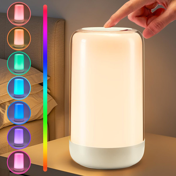 Touch-lampa för sovrum, RGB Färgskiftande Batterilampa för Sovrum, Uppladdningsbara Batteridrivna Lampor, Dimbar Nattlampa Sängbordsbelysning