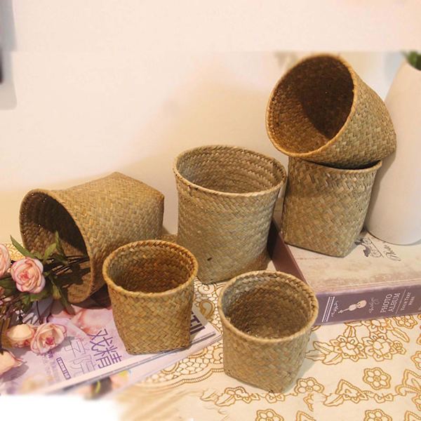 Handvävd sjögräs förvaringskorg Blomkorgar Krukväxt Succulent Organizer För Hem Vardagsrumsdekoration Landskap Handvävd tångbehållare
