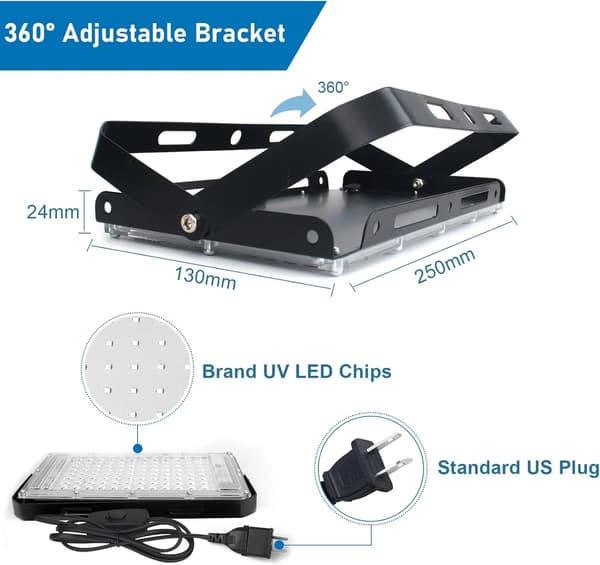 50W Blacklight flomlys med plugg og bryter for glødefest Halloween fluorescerende plakater og kroppsmaling 100W*1