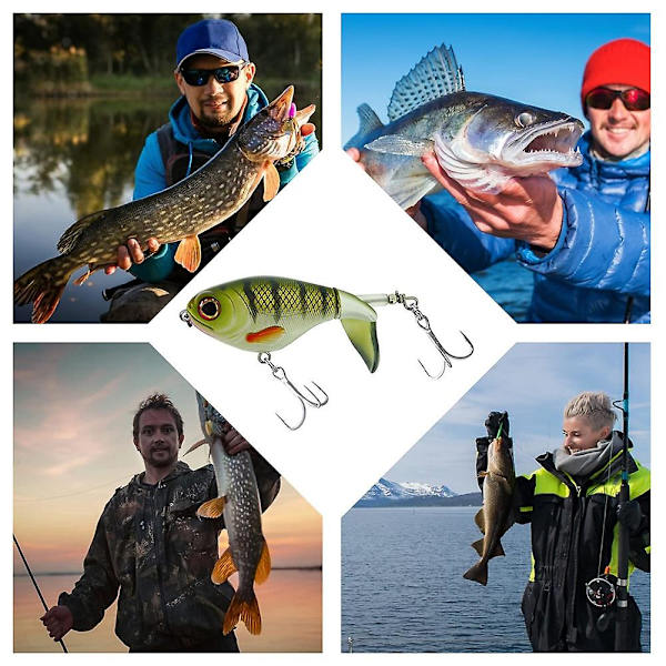 3 kpl Bass Whoper Plopper -uistin, kelluva pyörivä häntä, ahvenen kalastus piikillä varustetuilla kolmihaarakoukuilla