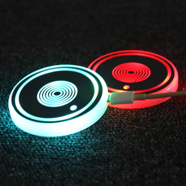 2 kpl Auton Led-mukitelineen valomatto 7 väriä Usb-lataus Luminesoiva pullo Kupin alusta Sisätilan tunnelmavalaisin Koristevalo| |