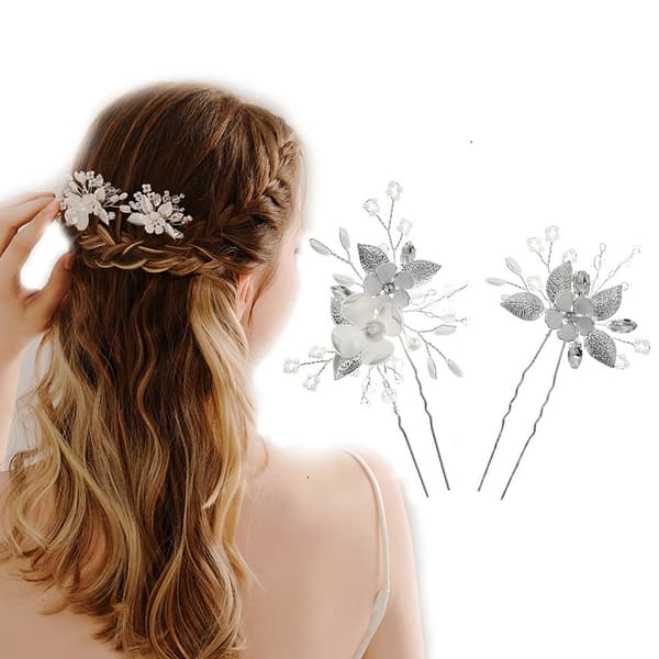 Silver par, fyra blad U, hår bröllop blommor håraccessoarer