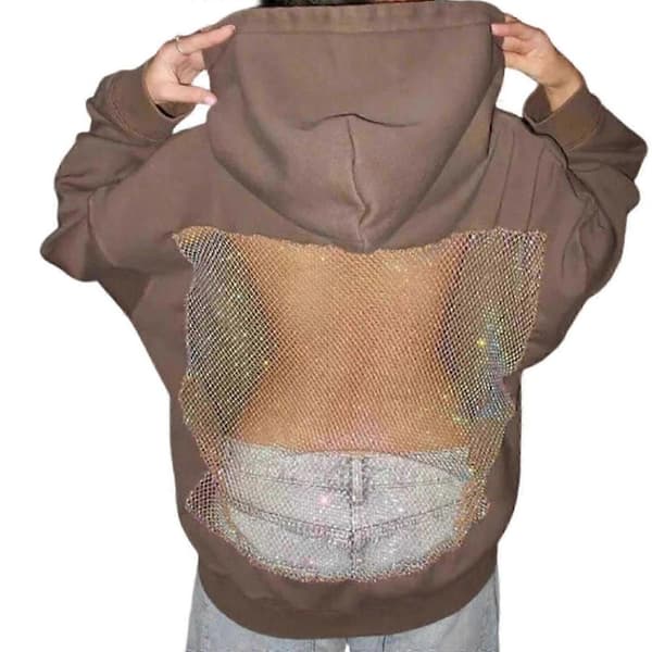 Dame Krystal Mesh Ryg Hættetrøje Oversized Sweatshirts Casual Langærmet Pullover Sweater Vinter Efterårs Outfits Gave Hvid White XL
