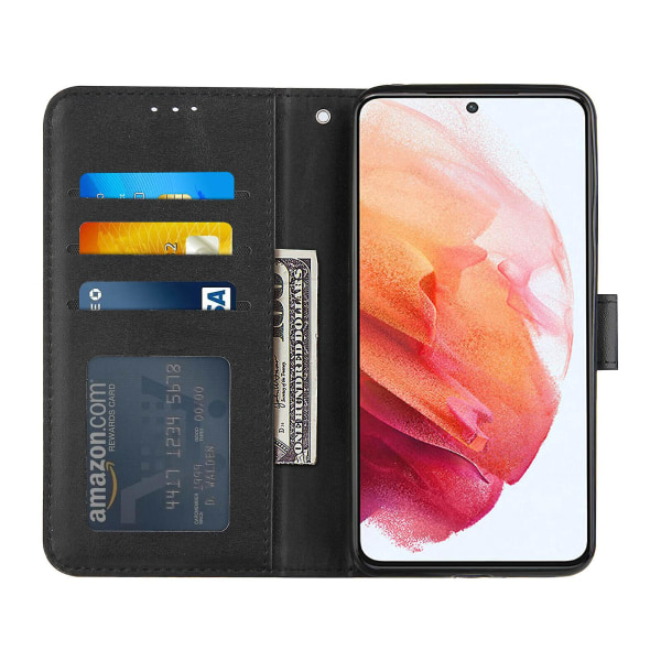 Kompatibel med Samsung Galaxy S21 5g deksel lær foliodeksel lommebok Magnetisk Premium Etui Coque - Svart