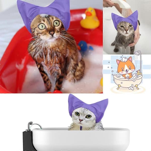 Kæledyrsbadehætte, ørebeskyttelse mod vandindtrængning badehætte til katte og hunde purple One Size