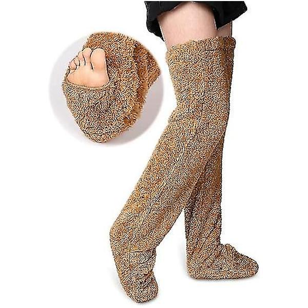 Over Knee High Fuzzy Socks Plush Furry Lange Benvarmere Brown
