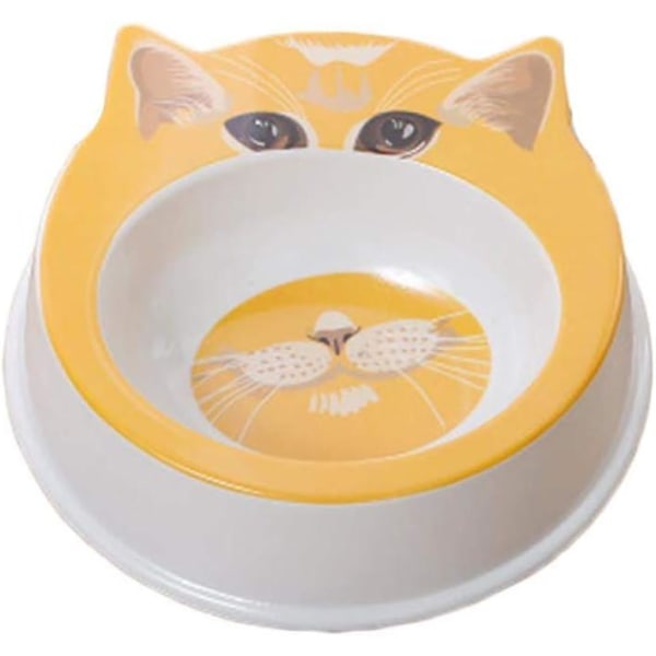 Pet Bowl, Pet Single Bowl Cute Face Cat Bowl, Melamin Cartoon Cat Face Pet Bowl, Hunde og Cat Bowl Pet Accessories, skridsikker og stænktæt. (Gul)