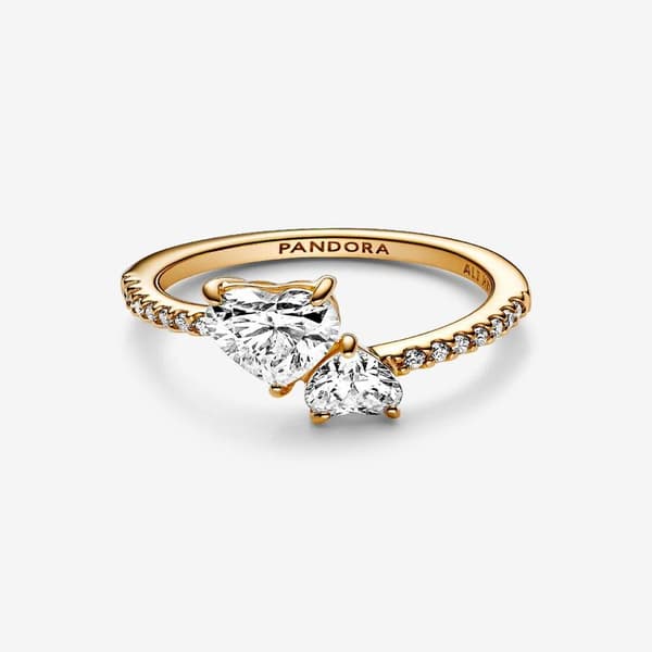 Pandora - Dobbel glitrende hjertering - 14k gullbelegg Circumference: 50mm