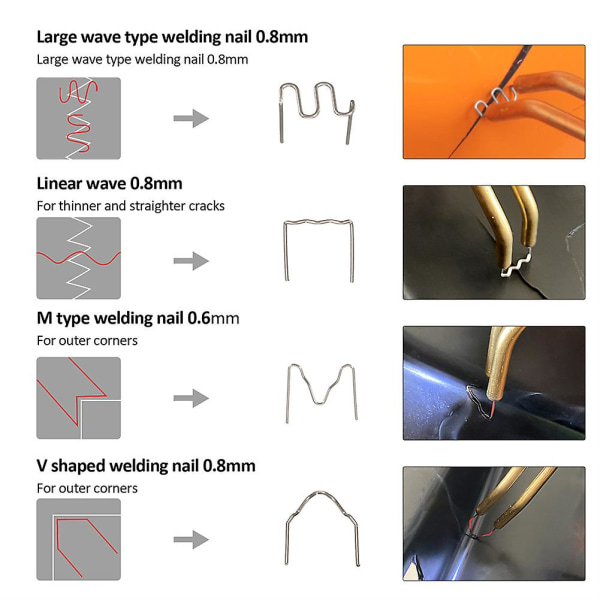 Heta häftklammer för plastsvetsreparation Varmsvetsning 0,6mm/0,8mm 600pcs 2 SIZE