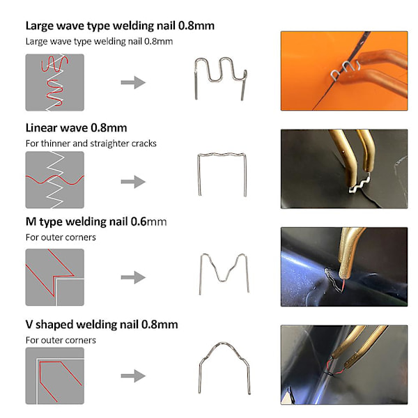 Varme hæfteklammer til reparation af plastsvejsere Varmsvejsning 0,6 mm/0,8 mm 600pcs 2 SIZE