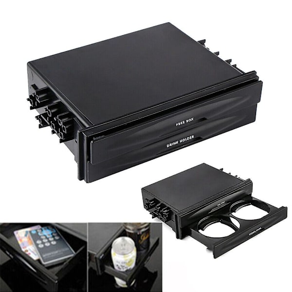 Universal Single Double Din Radio Pocket Bil Kopholder Opbevaringsboks Organizer Bil Foran Kopholdere Drikkeflaske Stativ| |