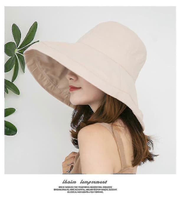 Solhatt for kvinner med UV-beskyttelse, sammenleggbar, bred brem, 1 stk, beige