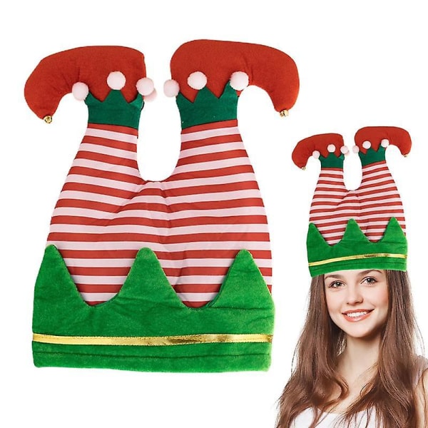 Sjove julealverbukser hat på hovedet Rød hvide striber hat Vinterfest Feriekostumepynt til voksne børn
