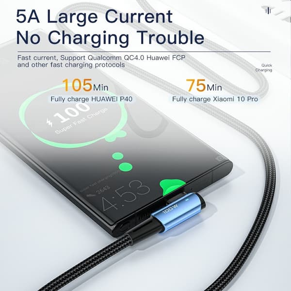 ESSAGER 1m 100W PD USB-C - USB-C Kulmalatauskaapeli Musta size 40
