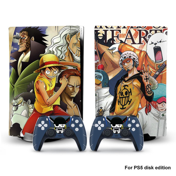 Ps5 Skin Protective Wrap Cover för Sony Playstation 5 Disk Version Console och två Dual Sense 5 Sticker Skins, anime One Piece
